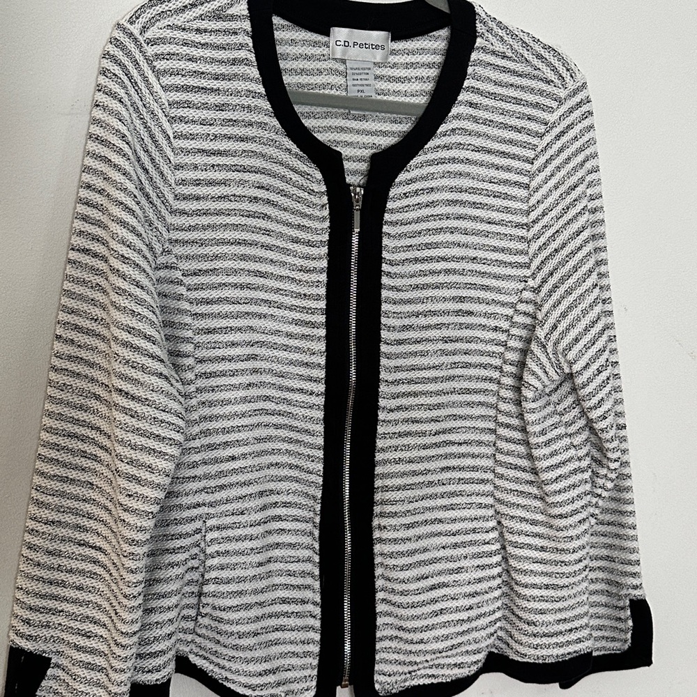C.D. Petites Black and White Striped Cardigan
